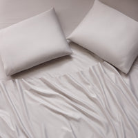 sateen sheet set pale grey - styled view