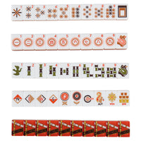 A set of Mahjong tiles arranged in five rows on a plain white background, showing the front faces of the tiles with symbols, numbers, and traditional Chinese characters.