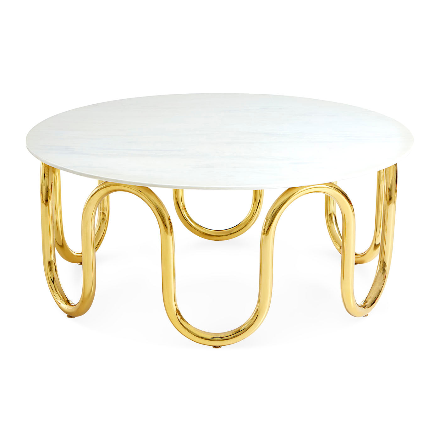 scalinatella cocktail table marble top brass pipe base - front view