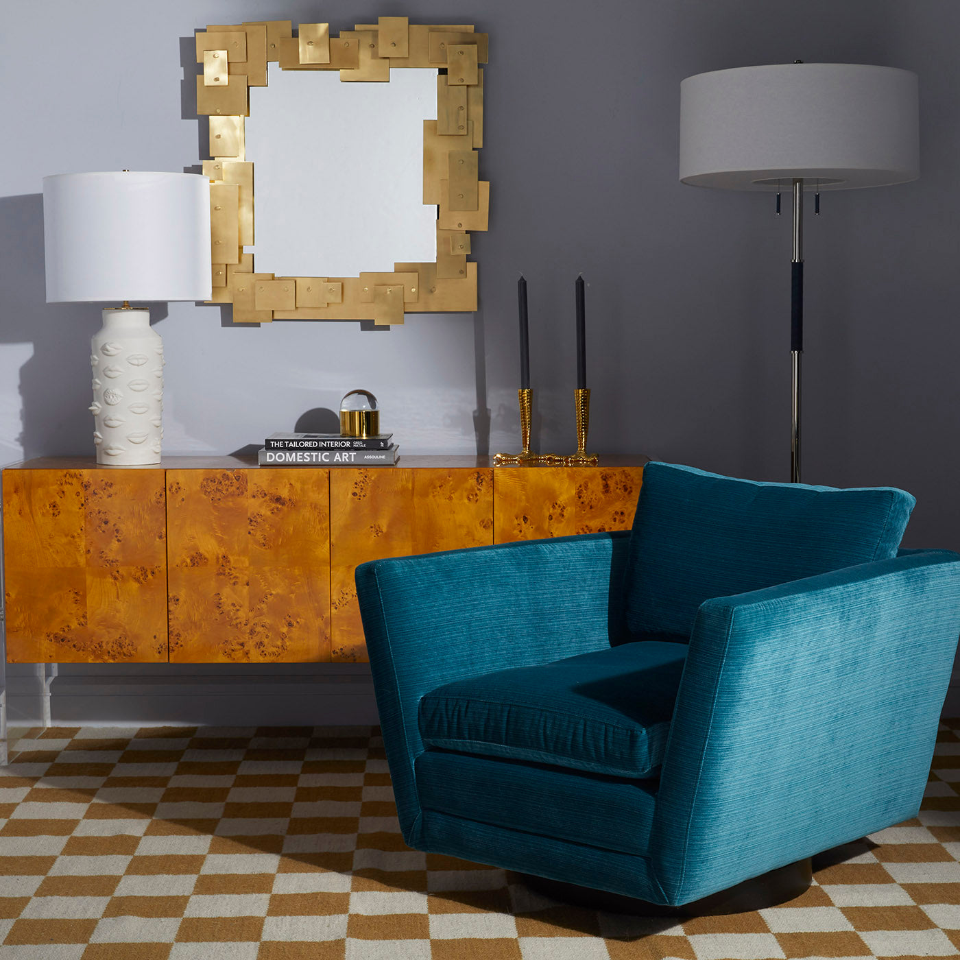 sebastian swivel chair valhalla aegean bond credenza - styled view
