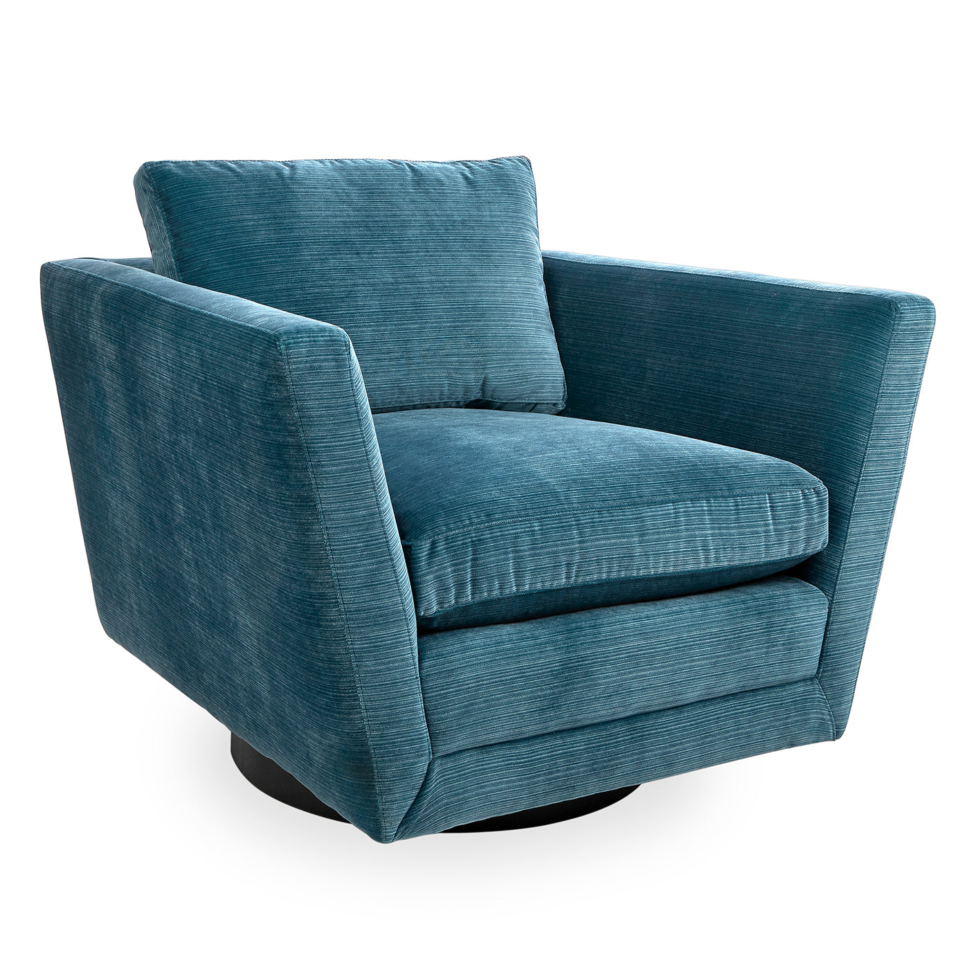 sebastian swivel chair valhalla aegean blue velvet maple wood base - angle view