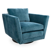 sebastian swivel chair valhalla aegean blue velvet maple wood base - angle view