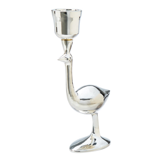 silver-plated ostrich candle holder - angle view