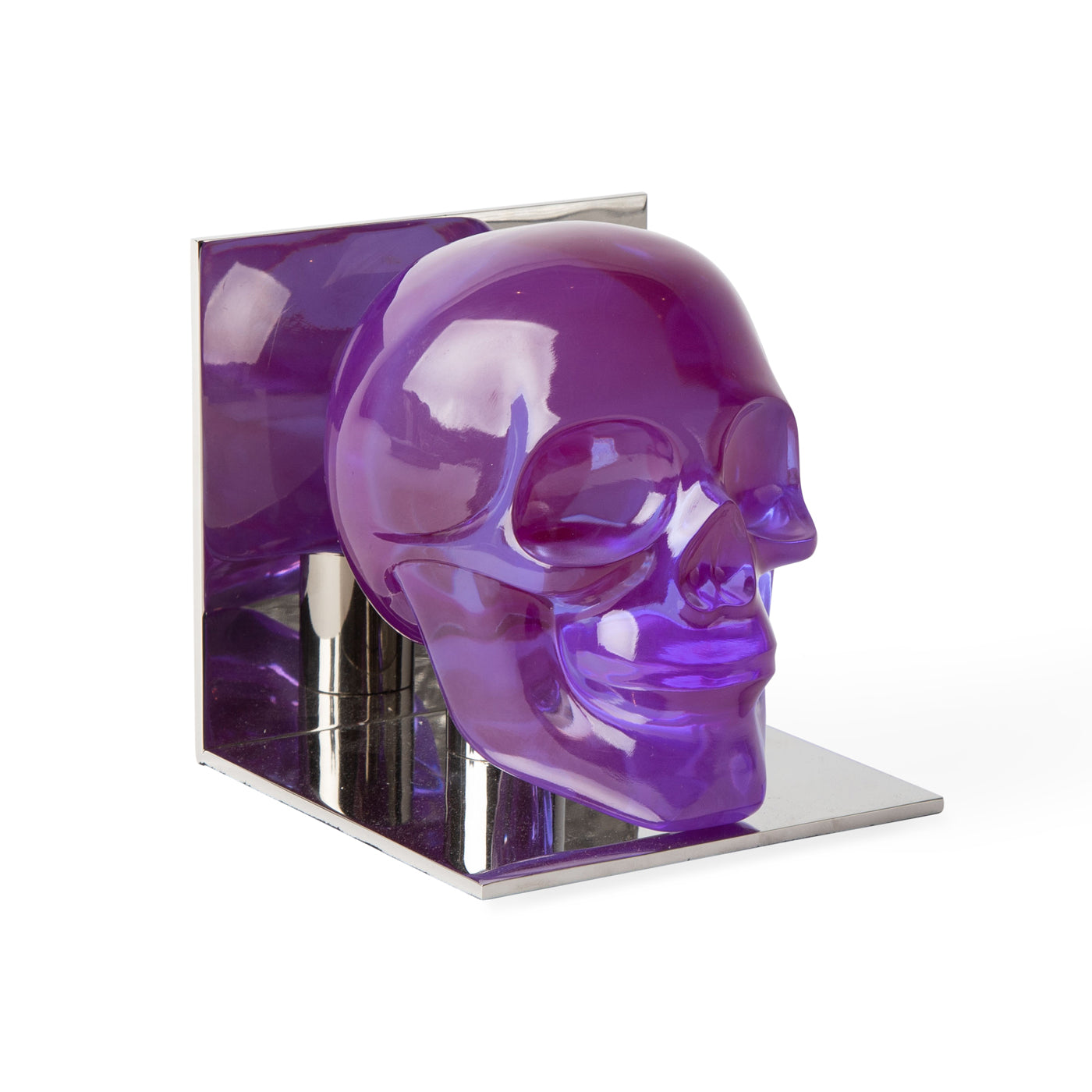 skull bookend single acrylic purple frame nickel - angle view