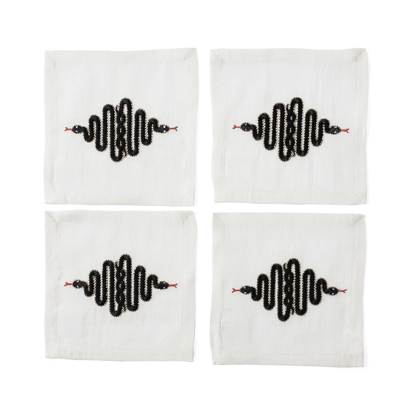 snake cocktail napkin black and white - set view