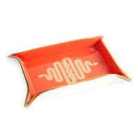 snake valet tray porcelain orange accents gold - front view