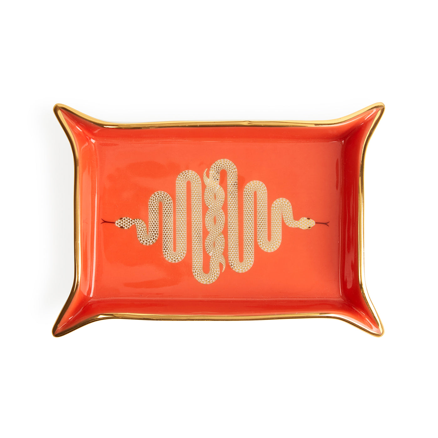 snake valet tray porcelain orange accents gold - top view