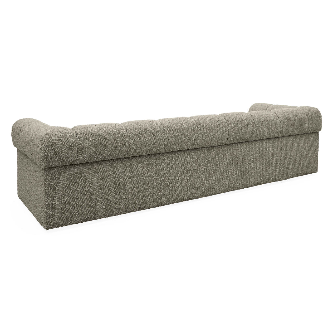 Gray upholstered bench on a white background
