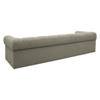 Gray upholstered bench on a white background