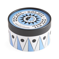Soleil Porcelain Coasters packaging with geometric design and branding.