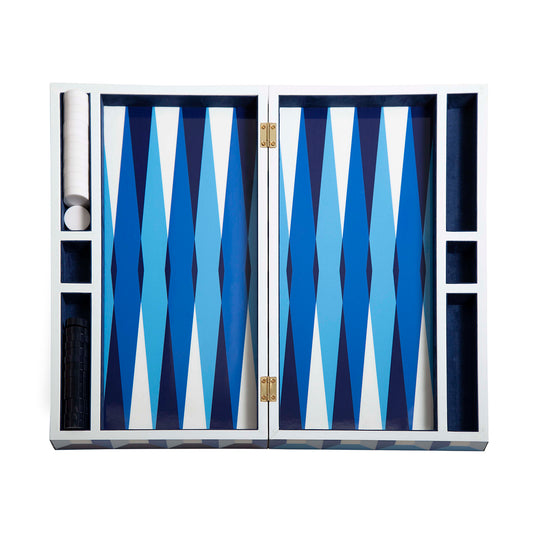 sorrento backgammon set lacquer blue open - top view