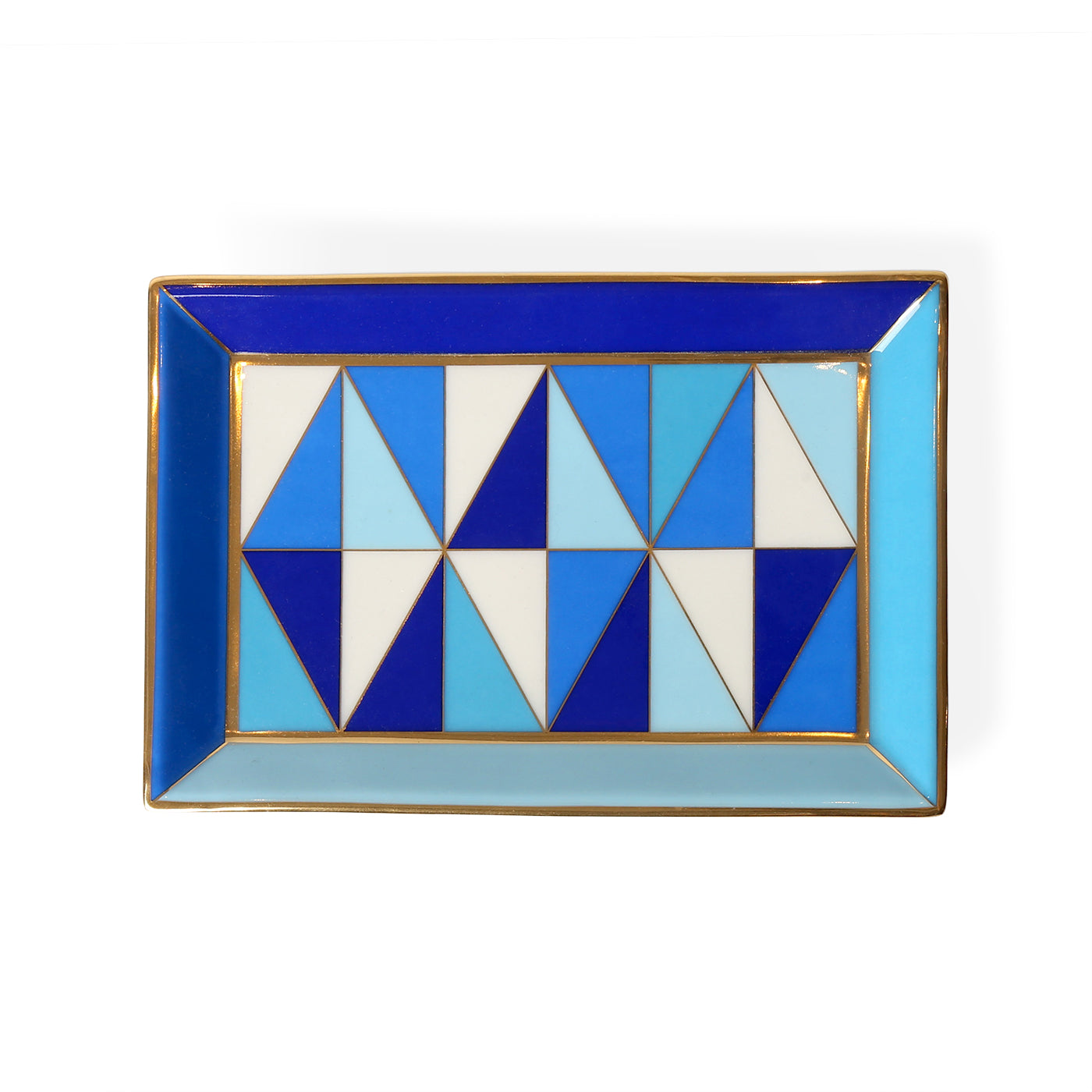 sorrento rectangle tray porcelain blue accents gold - top view
