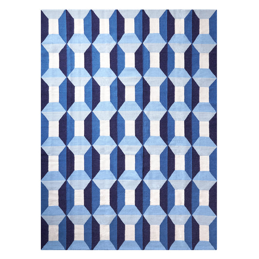 sorrento reversible peruvian flat weave rug blue - front view
