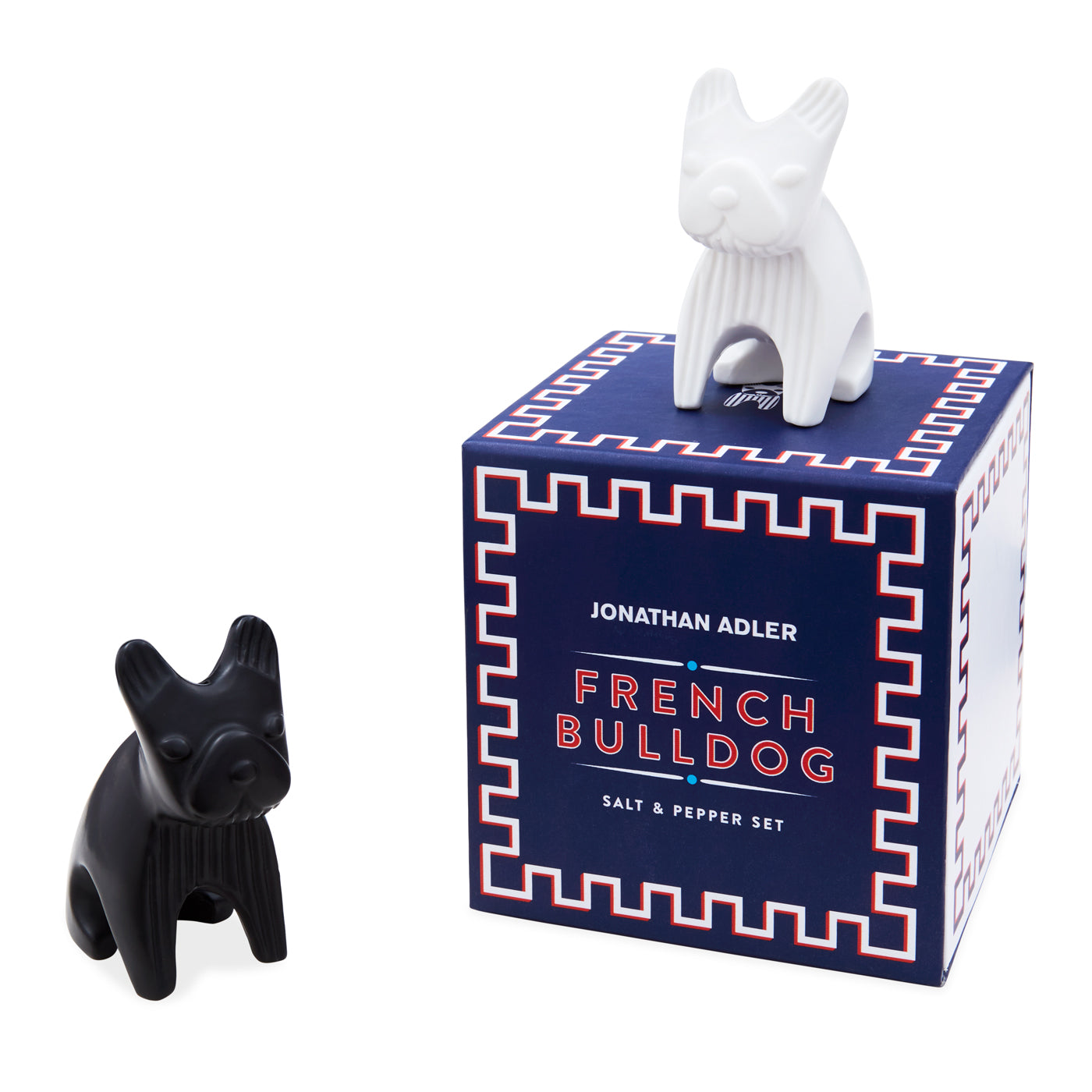 french bulldog salt and pepper set porcelain black and white with box - angle view
