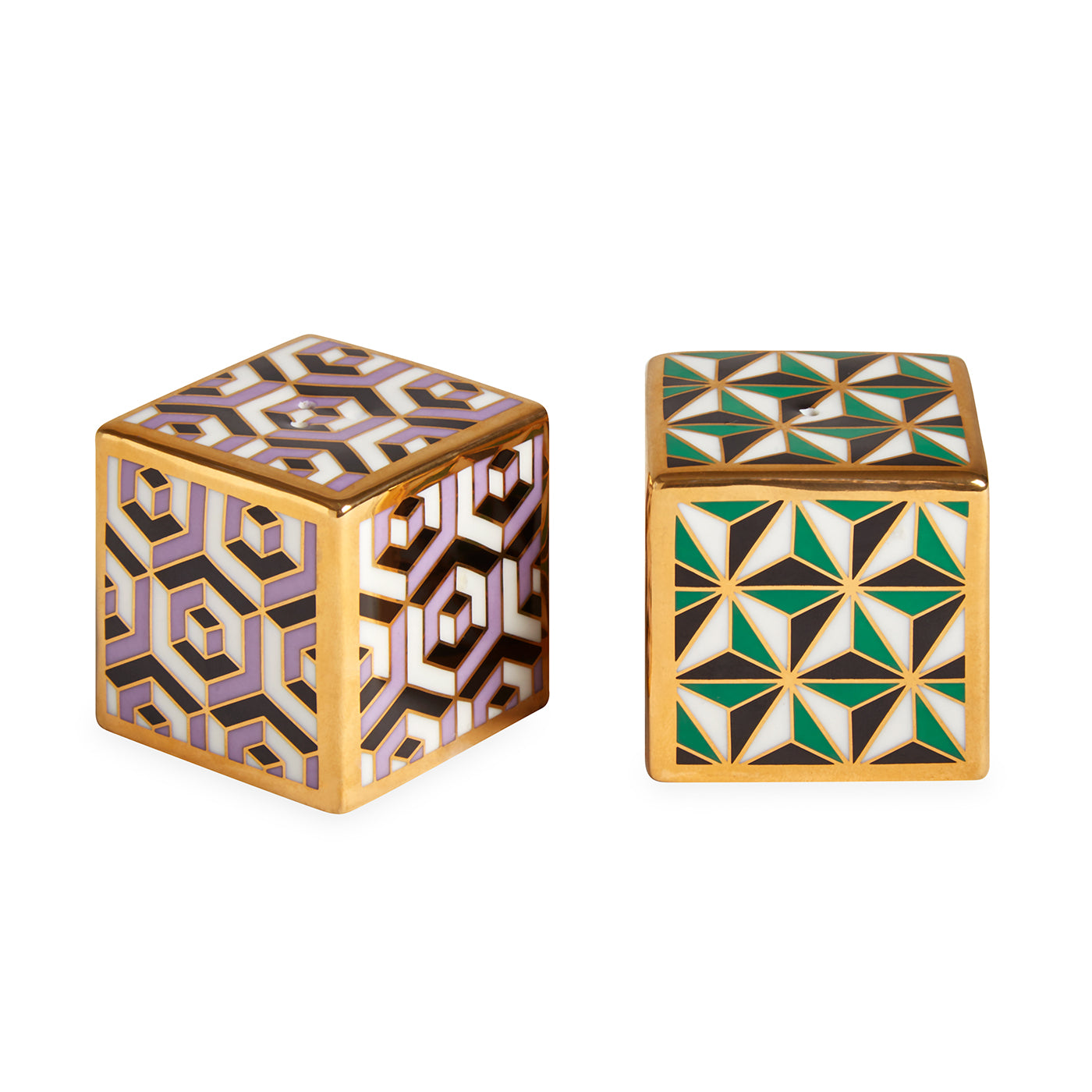 versailles salt and pepper set porcelain purple green - angle view