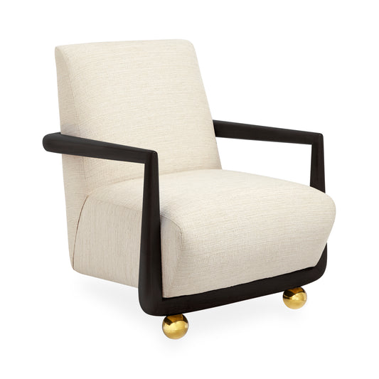 st. germain club chair belfast stone linen ash wood black frame brass orb feet - angle view