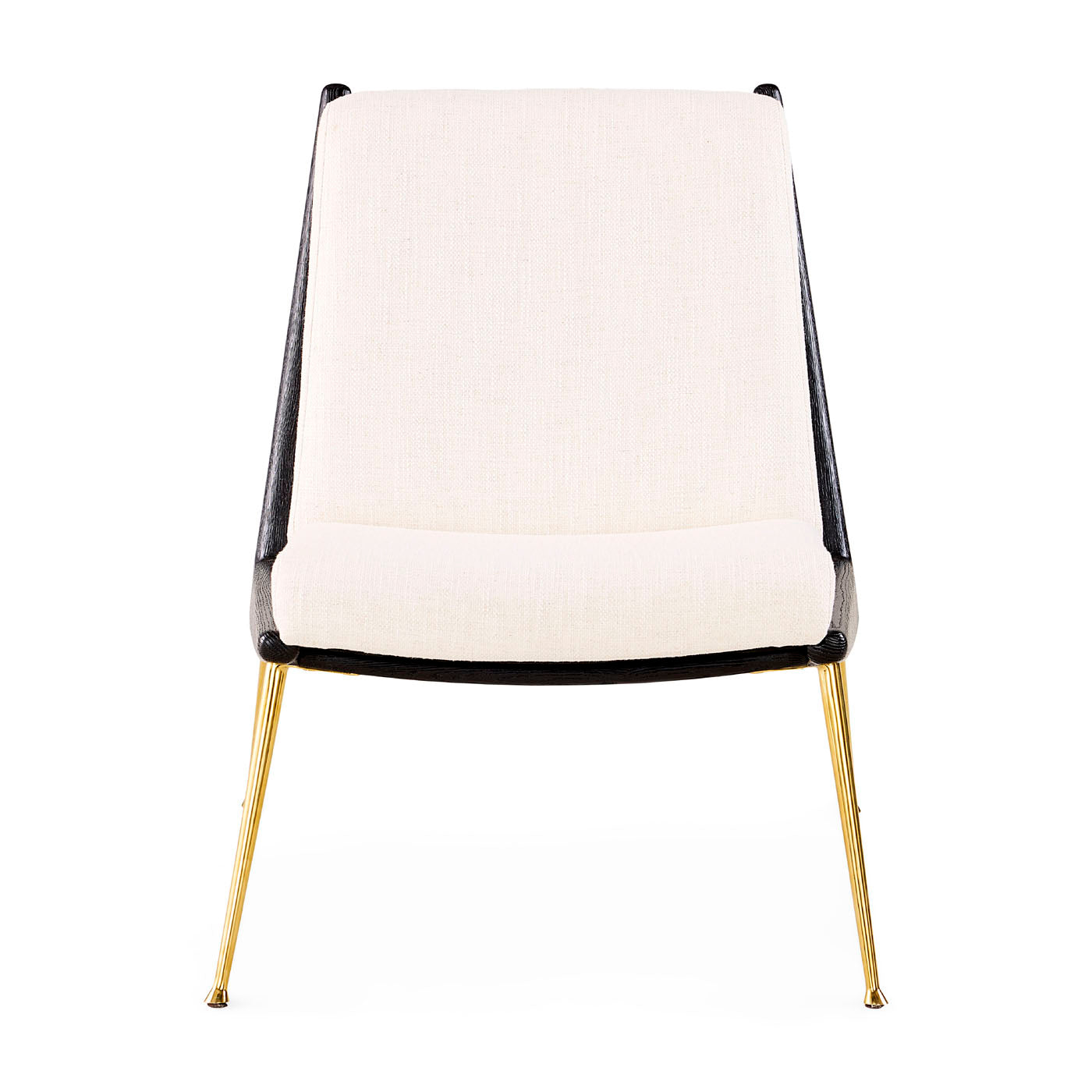 Chair with white cushion and gold legs on a white background
