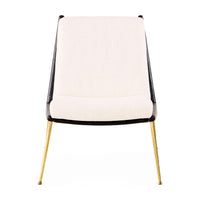 Chair with white cushion and gold legs on a white background