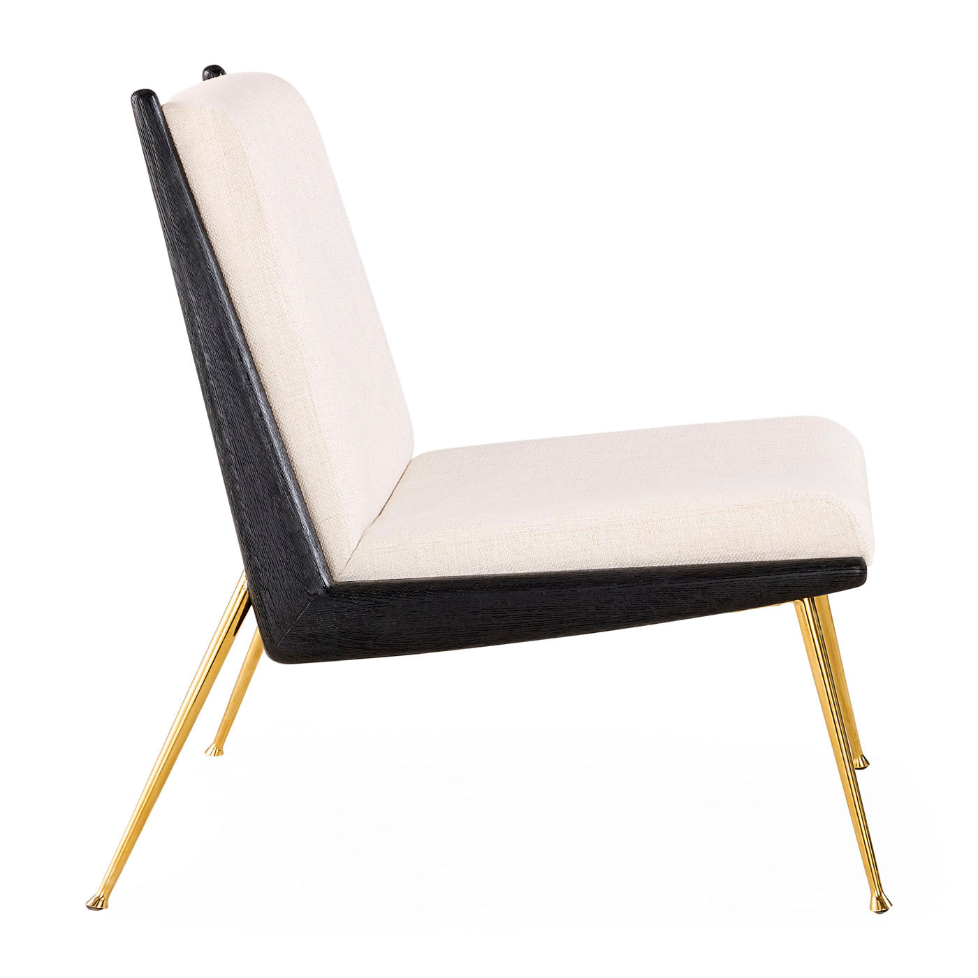 Modern chair with white cushion and gold legs on a white background