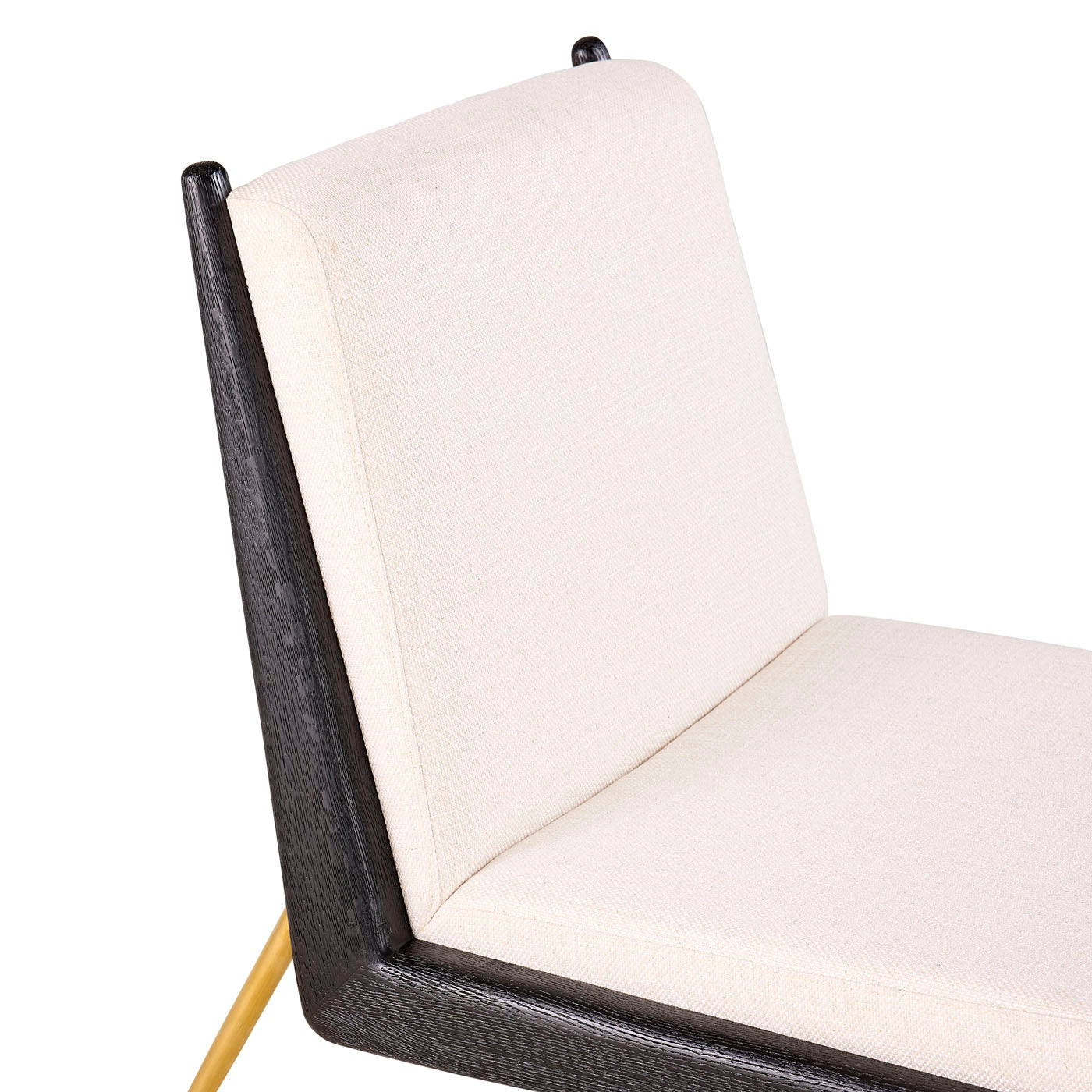 Chair with white cushion and dark wooden frame on a white background