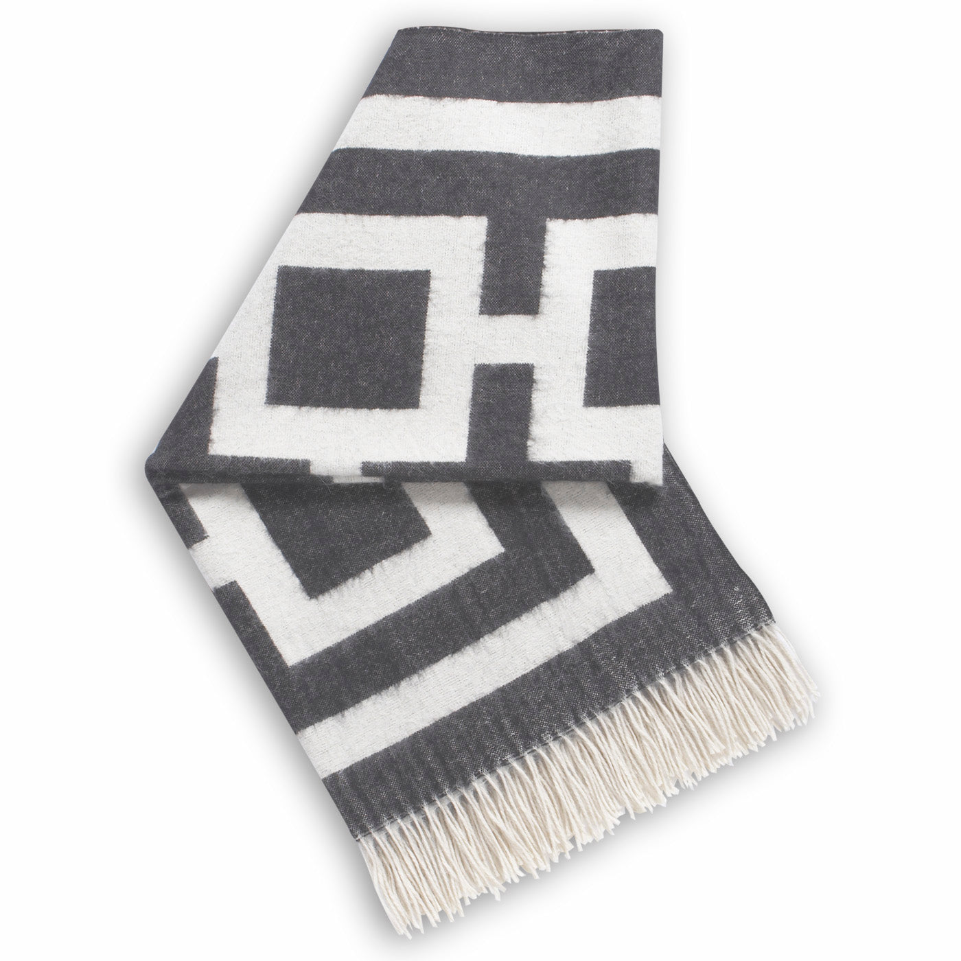 nixon baby alpaca throw charcoal white folded - front view