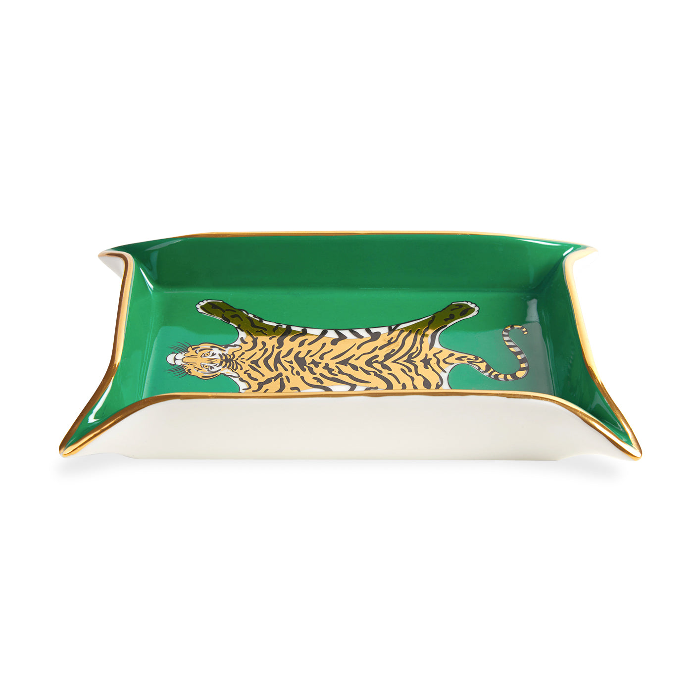 tiger valet tray porcelain green accents gold - front view