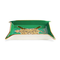 tiger valet tray porcelain green accents gold - front view