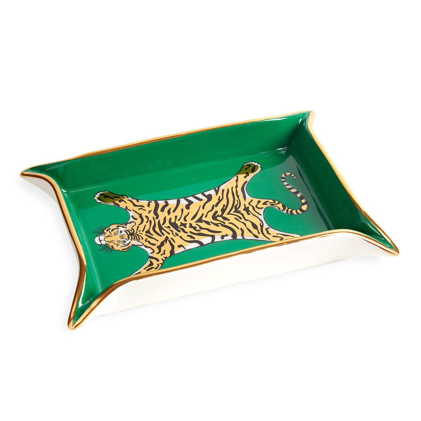 tiger valet tray porcelain green accents gold - angle view