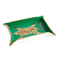 tiger valet tray porcelain green accents gold - angle view