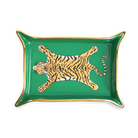tiger valet tray porcelain green accents gold - top view