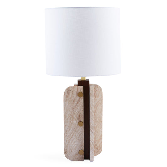 topanga column table lamp travertine brass - front view