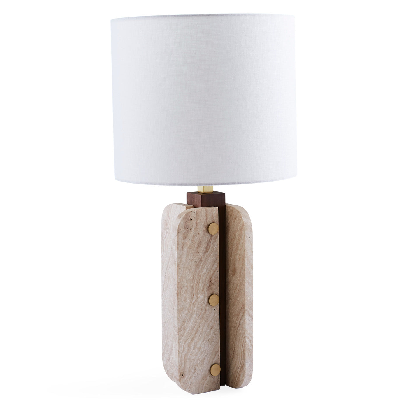 topanga column table lamp travertine brass - detail view