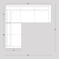 topanga sectional right arm facing - measurements view