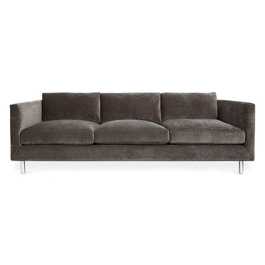 topanga sofa valhalla pewter brown velvet metal base - front view