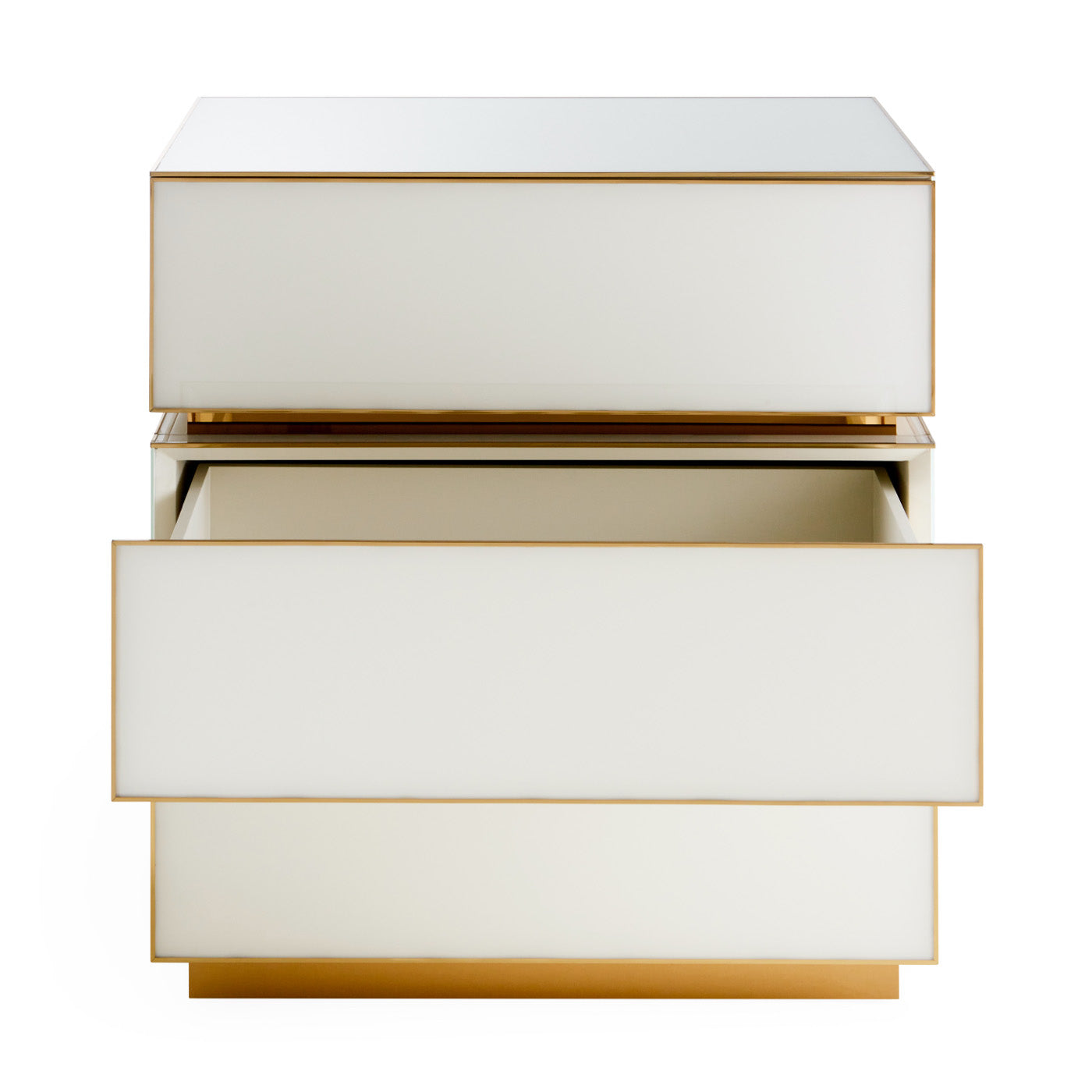 torino three drawer console ivory lacquer brass accents - side view
