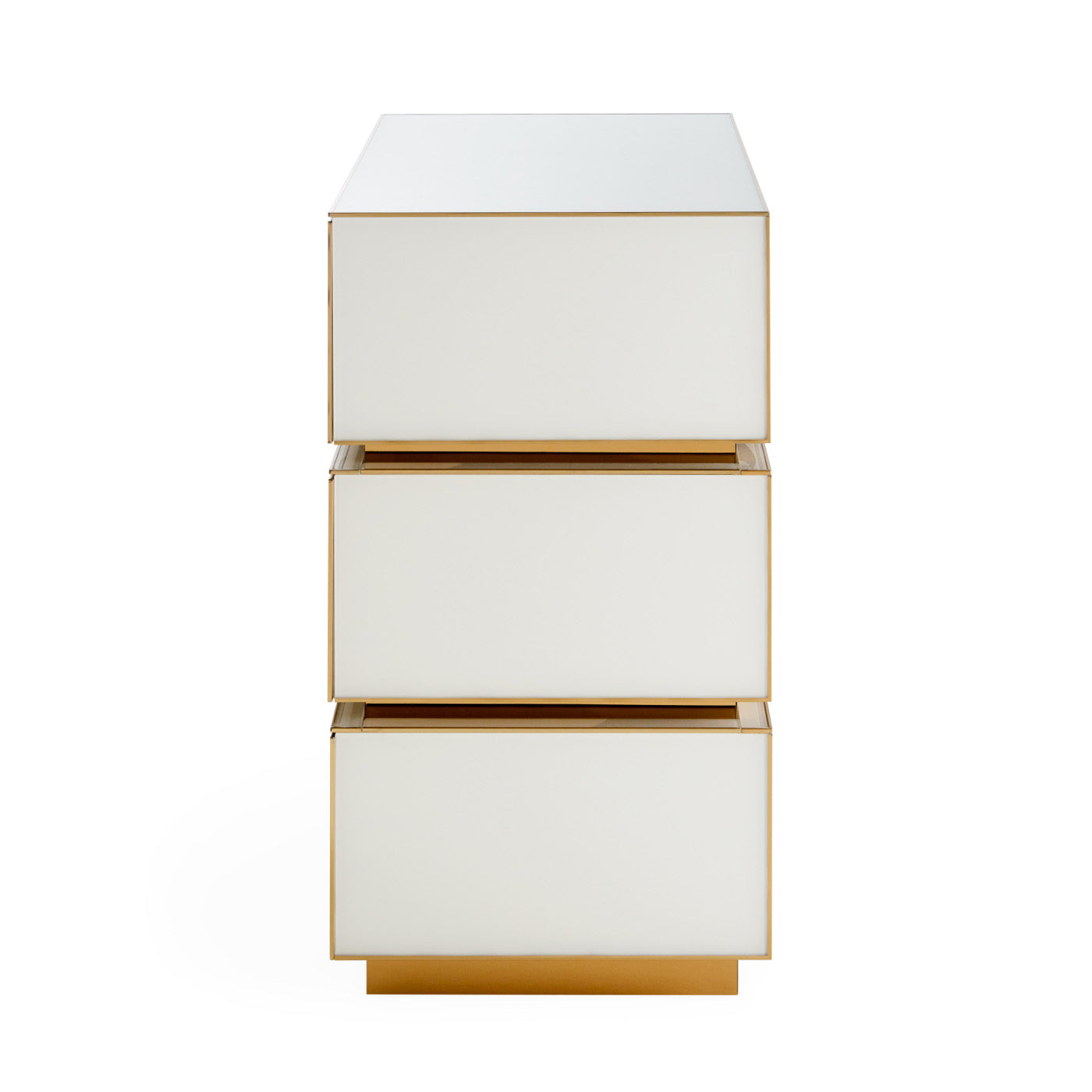 torino three drawer console ivory lacquer brass accents - detail view 2