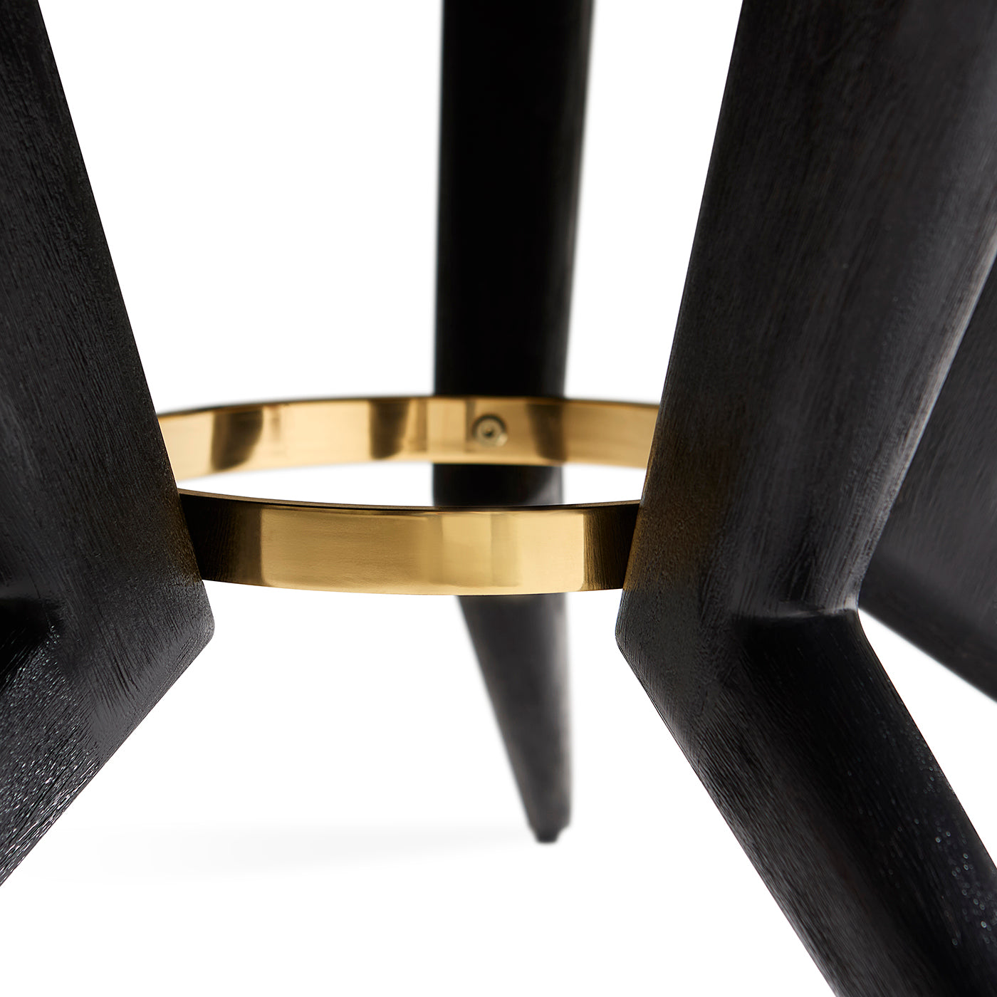 Black wooden stool with a gold band on a white background