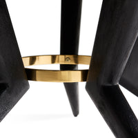 Black wooden stool with a gold band on a white background