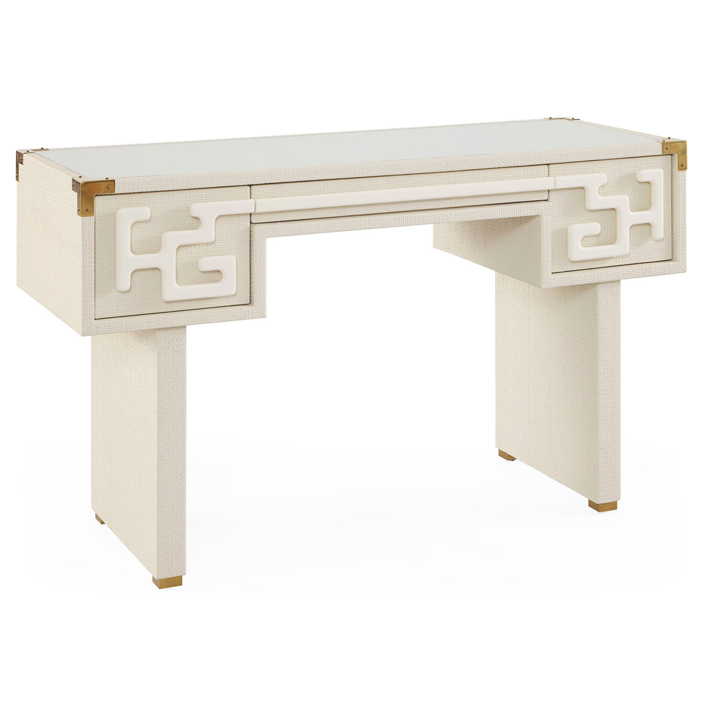 White desk with decorative patterns on a white background