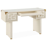 White desk with gold accents on a white background