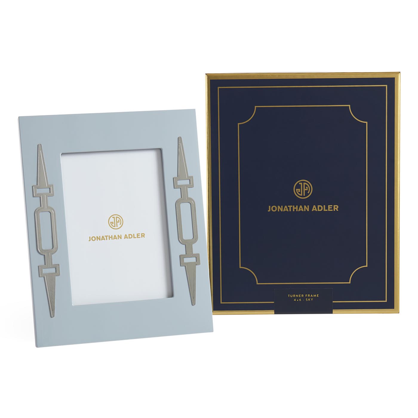 Two photo frames with Jonathan Adler logo on a white background