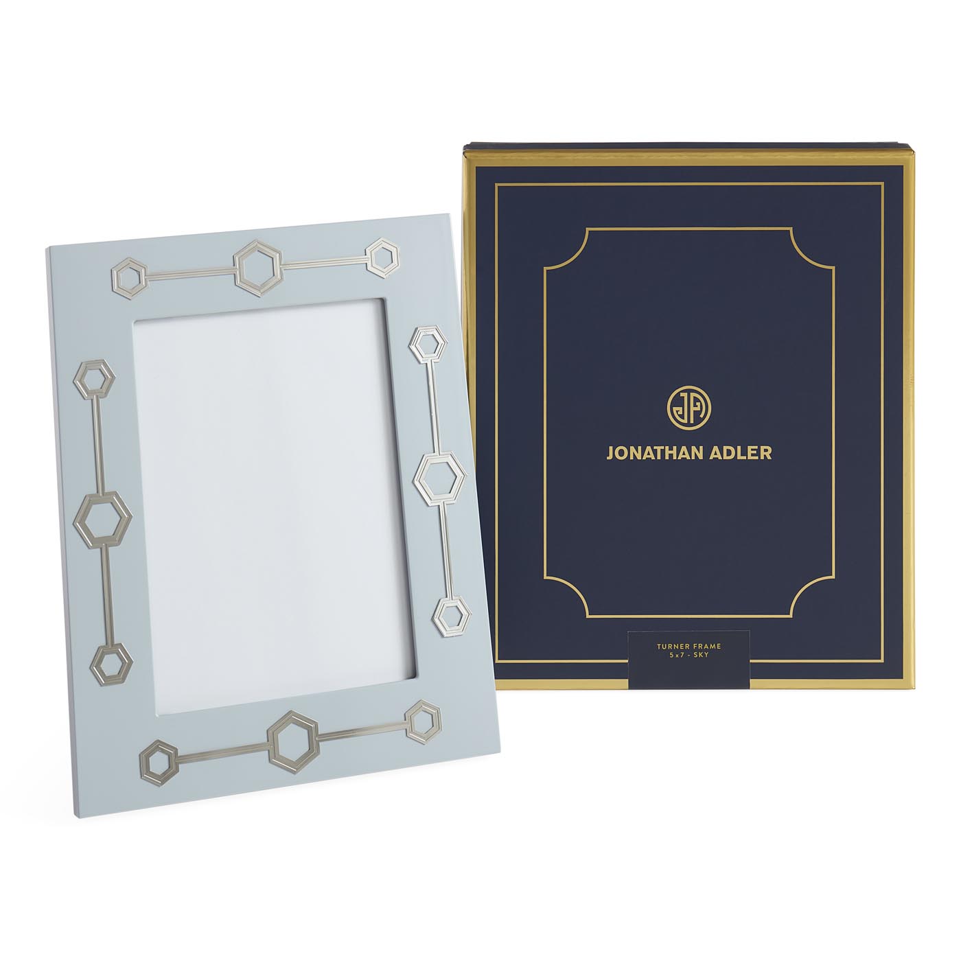 Two decorative picture frames with geometric designs on a white background