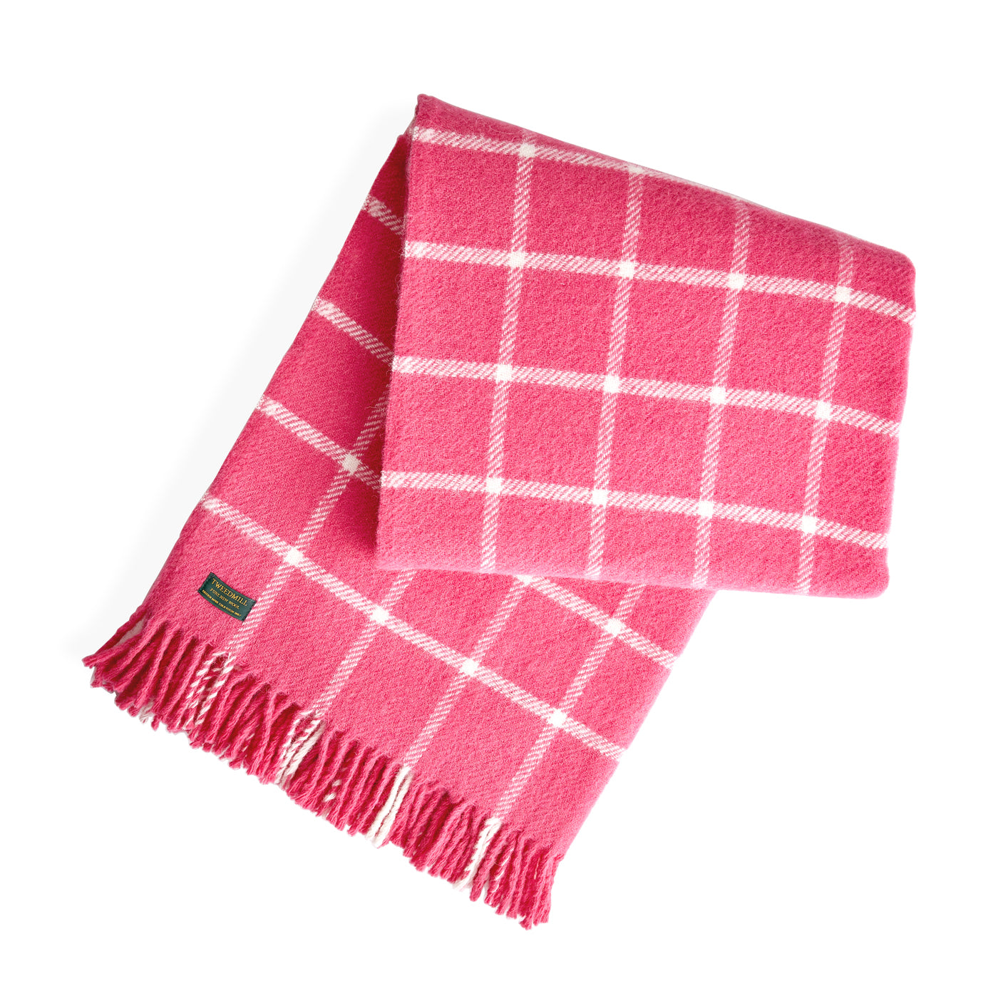 tweedmill wool checkerboard throw pink - folded view