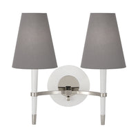 ventana double sconce ivory wood nickel - front view
