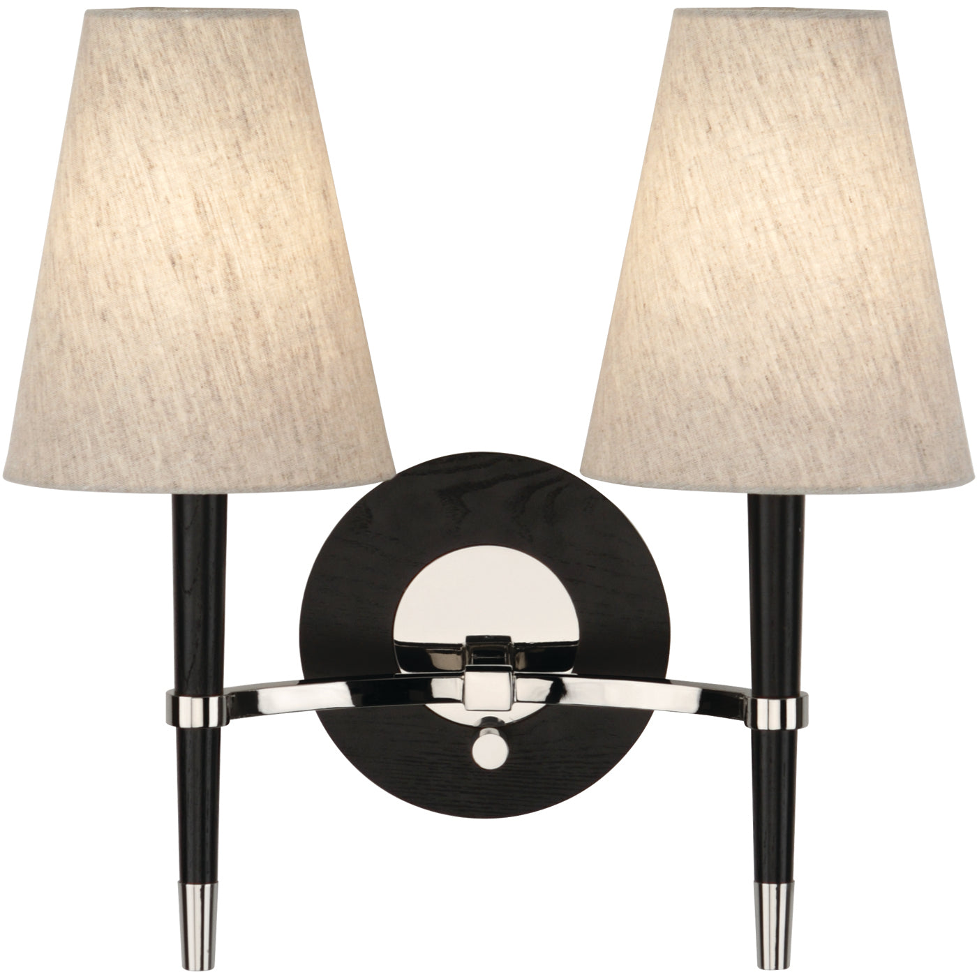 ventana double sconce ebony wood nickel - front view
