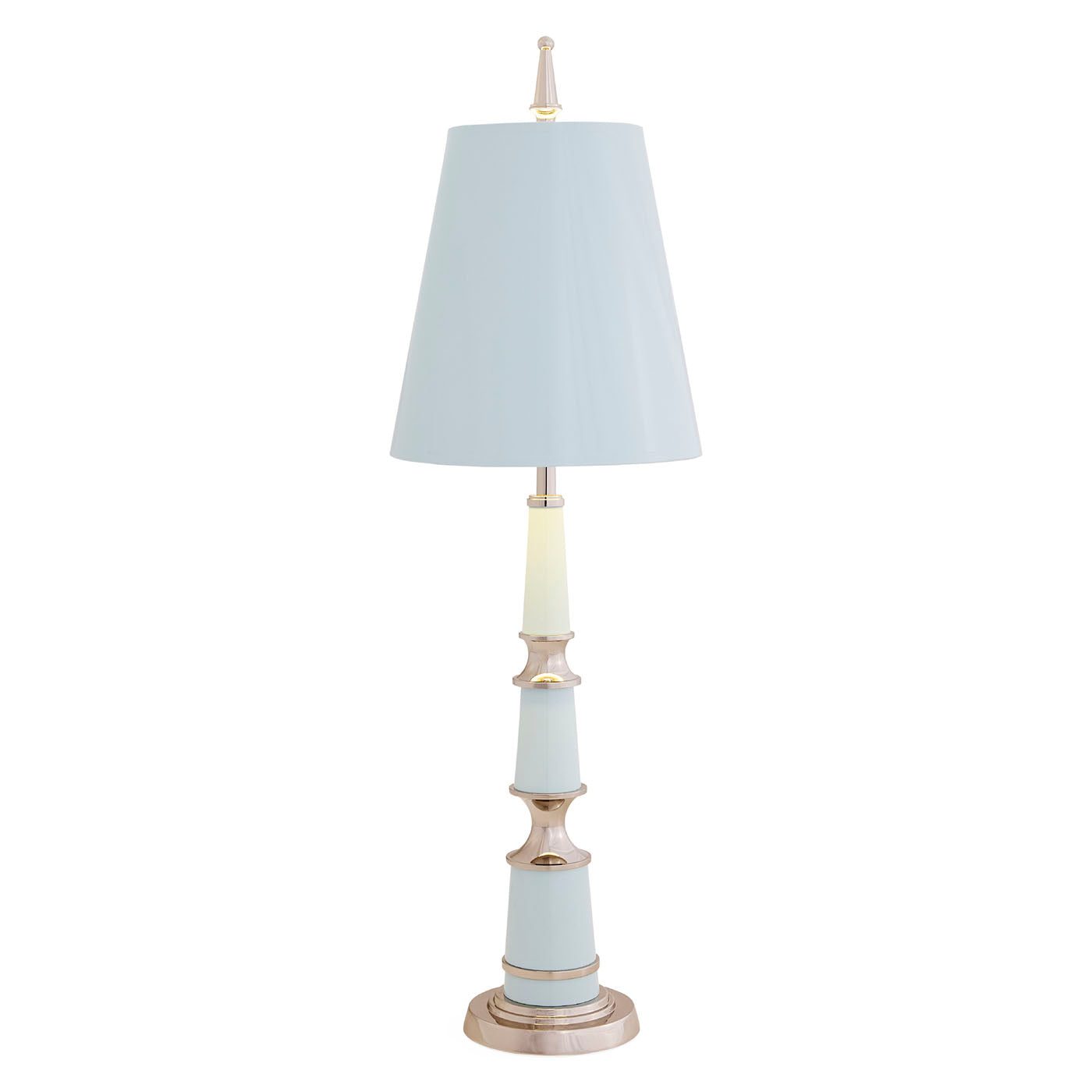 Decorative lamp with a white shade on a white background