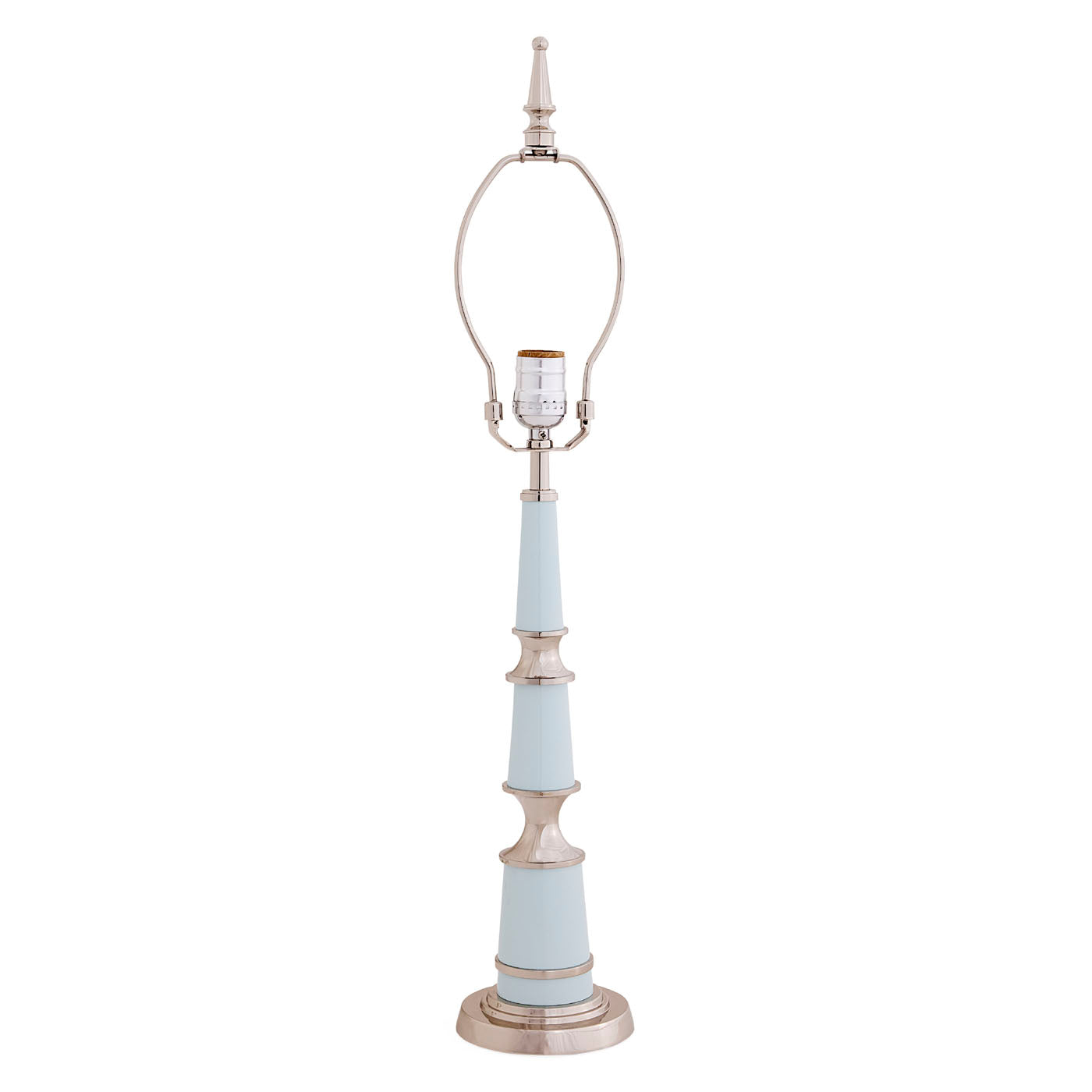Decorative lamp with a light blue base and white top on a white background