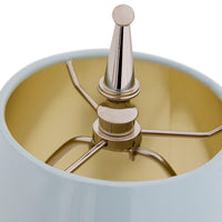 Close-up of a lampshade with a metallic fixture on a white background