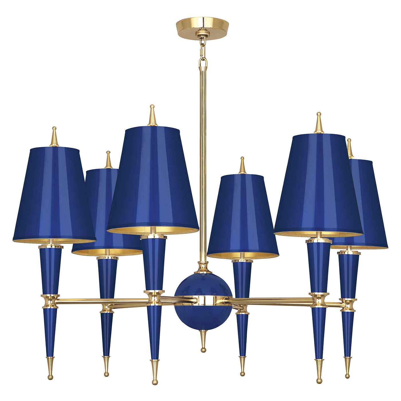 versailles chandelier with painted shade lacquer blue brass - front view