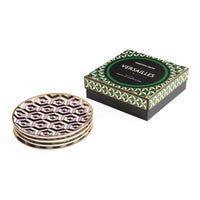 Set of Versailles coasters with a matching box on a white background